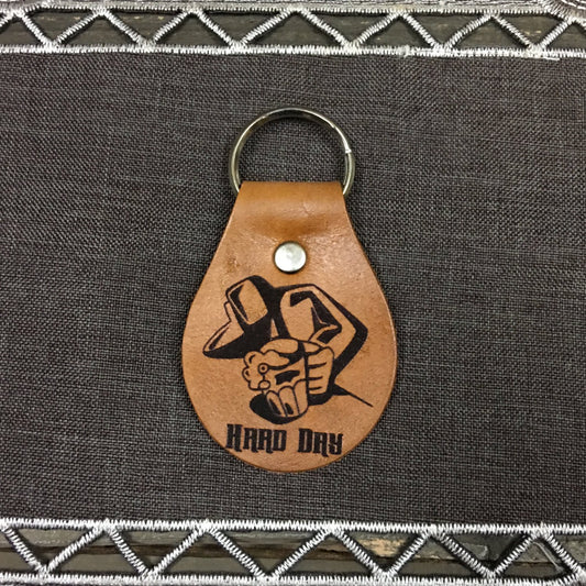 Hard Day at Work Beer Chain Fob Keychain - Laser Engraved Brown Tan Leather