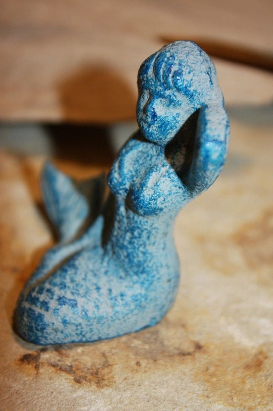 Mermaid Figurine Coastal Aqua Cast Iron 2 3/4". Mermaid Crafts,  N-55A
