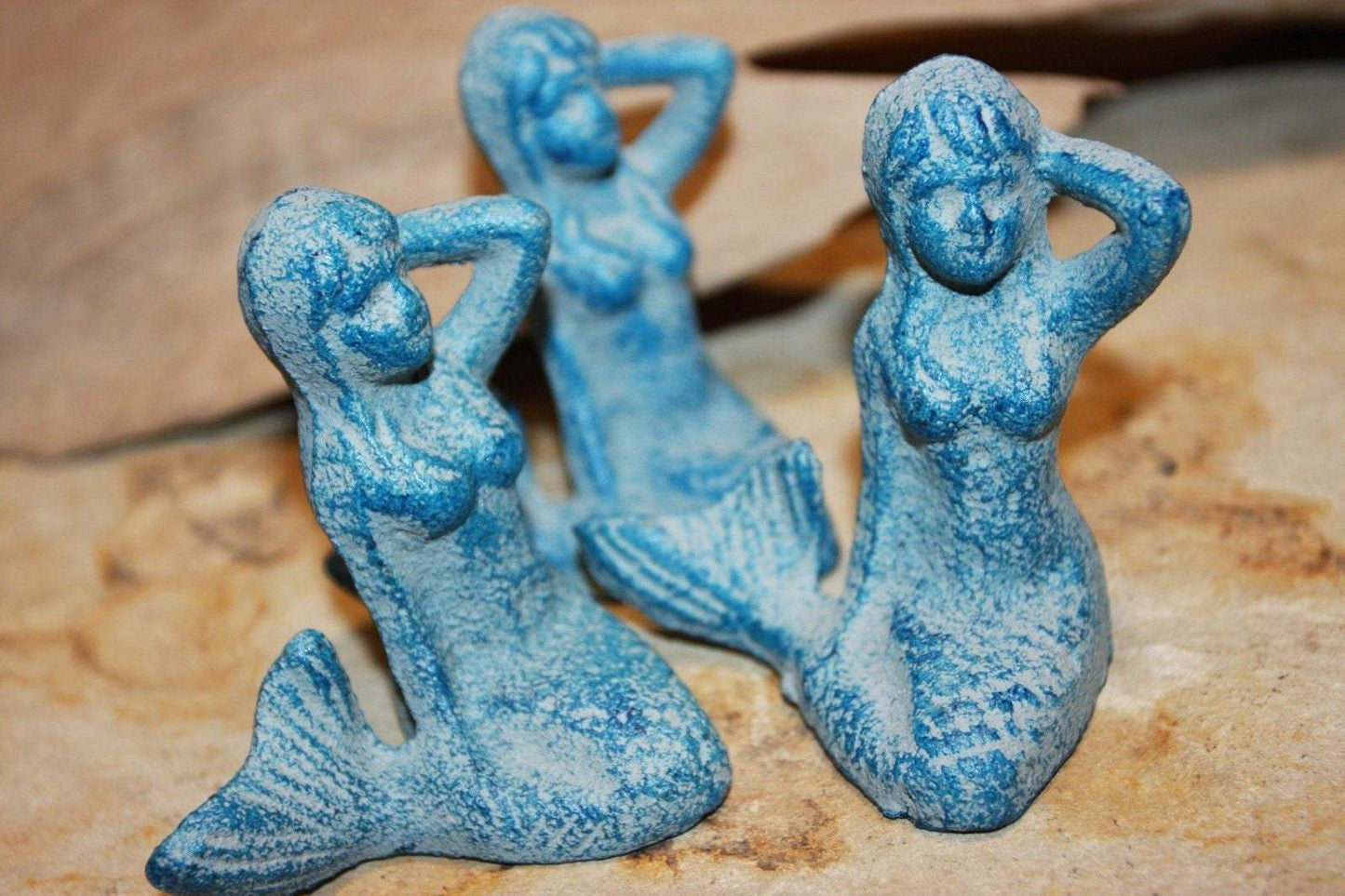 Mermaid Figurine Coastal Aqua Cast Iron 2 3/4". Mermaid Crafts,  N-55A