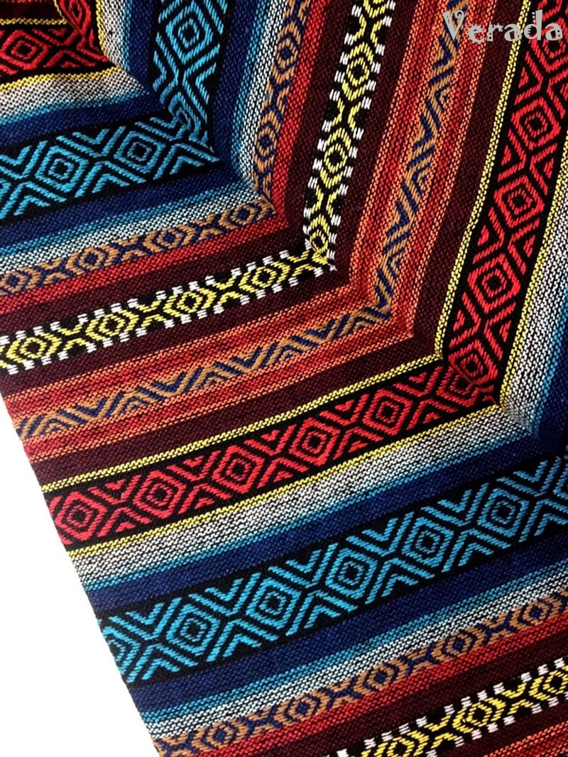 Thai Tribal Native Woven Fabric Textile 1/2 yard Blue Red (WF18)