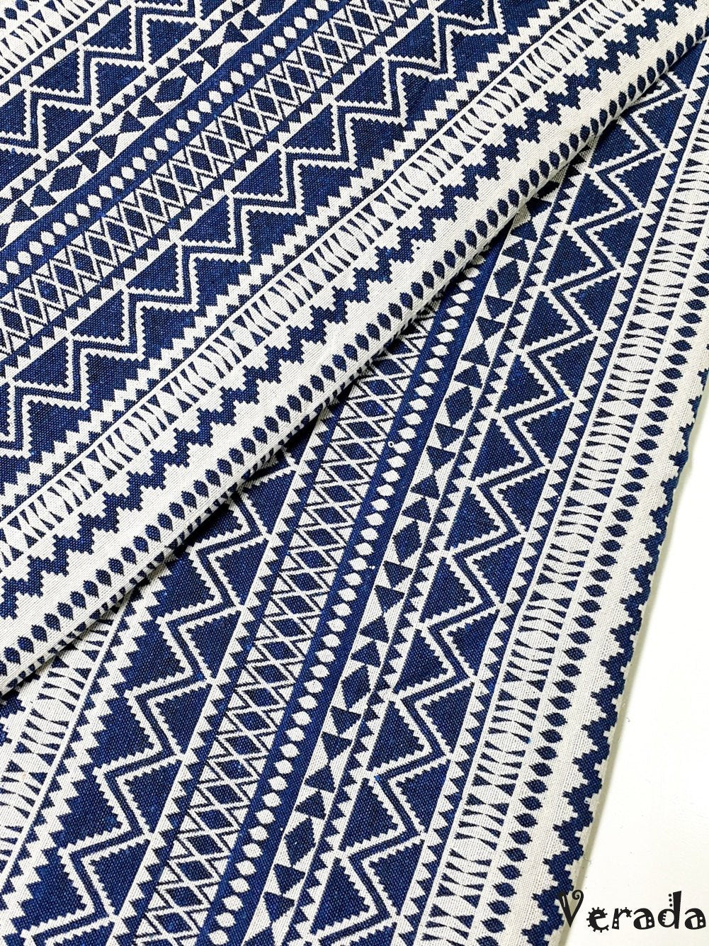 Thai Tribal Native Woven Fabric Textile 1/2 yard White Blue (WFF70)