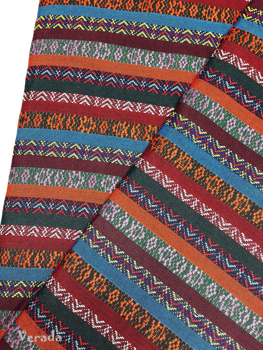 Thai Tribal Native Woven Fabric textile 1/2 yard Orange Blue (FF2)