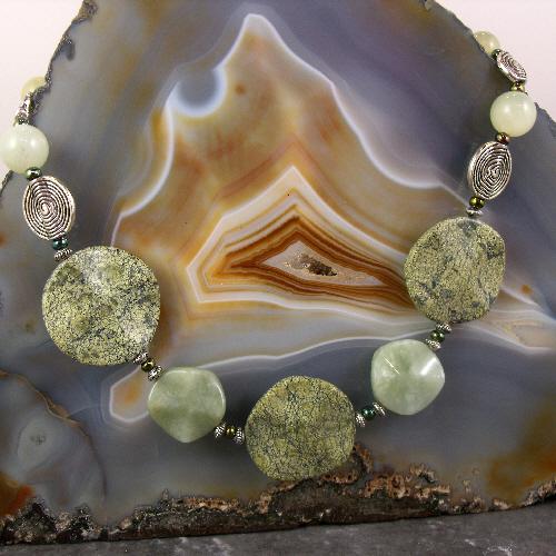 Jade statement necklace, handcrafted semi-precious stone necklace, gemstone jade  jewellery statement.