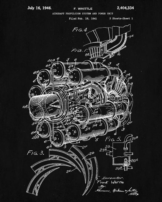 Jet Engine Blueprint Aircraft Patent Print Airplane Wall Art Poster