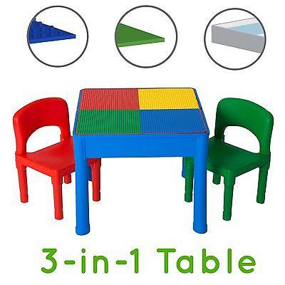 Kids Activity Table Set - 3 in 1 Water Table, Craft Table w Building Bricks
