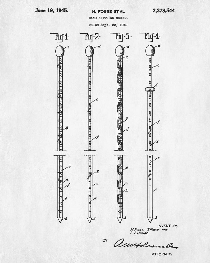 Knitting Needles Patent Print Sewing Room Poster Craft Blueprint