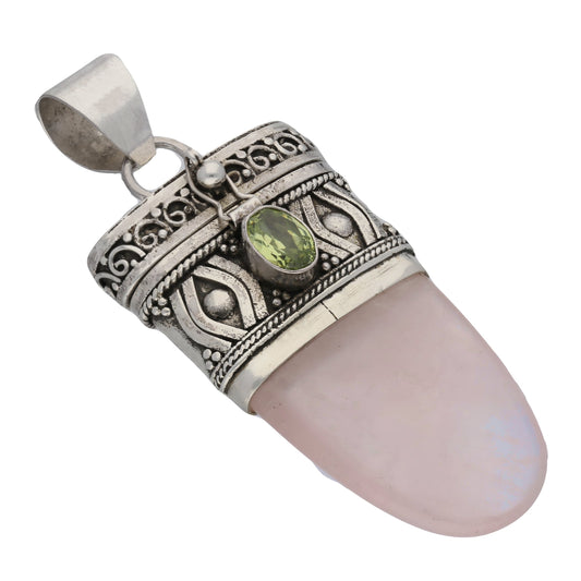 Handcrafted Sterling Silver Rose Quartz and Peridot Drop Poison Tongue Pendant