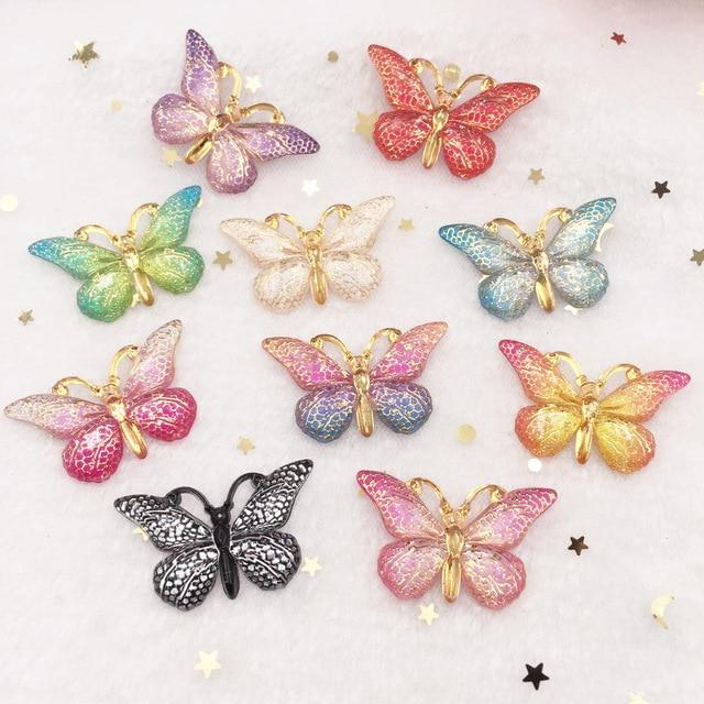 Shiny Colorful Butterfly Flat Back rhinestone Appliques 10pcs DIY 1 hole bead Wedding decoration Home Craft  christmas gift OW75