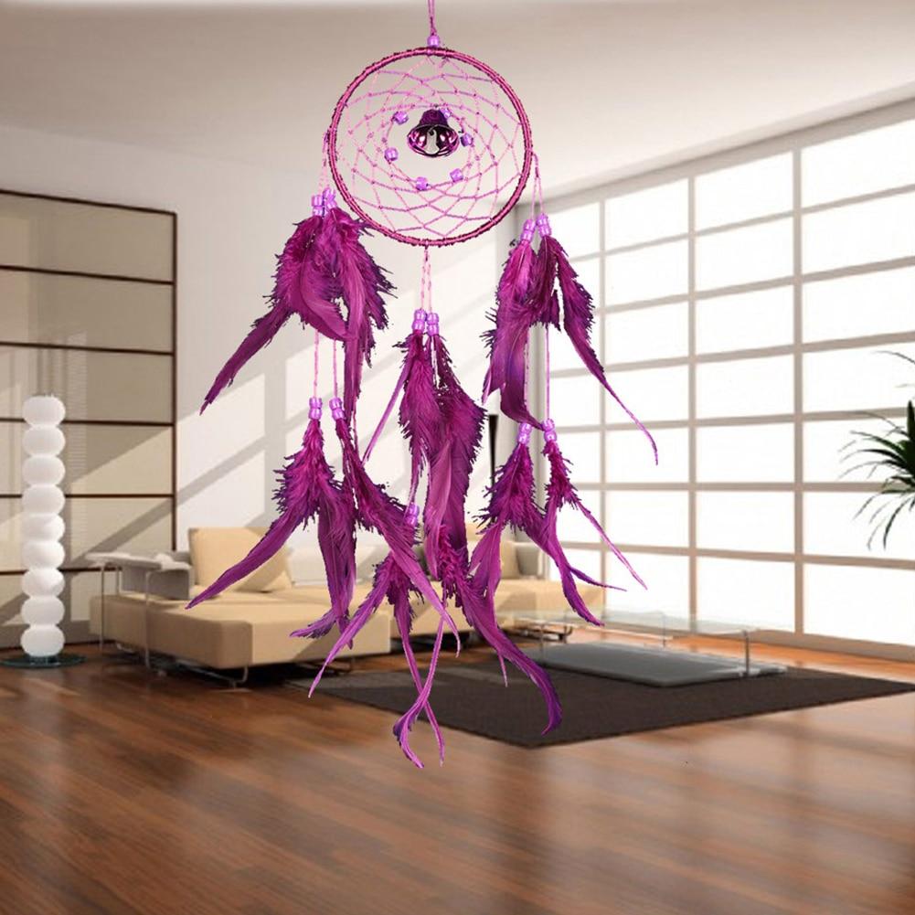 Purple Feather Bell Dream Catcher Handmade Dreamcatcher Net Christmas Decoration for Home Car Wall Hanging Craft