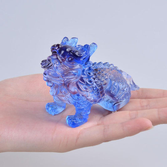 Small Blue Kylin Chinese Feng Shui Collectible Gift Crafts Azure Stone Paperweight Home Decor