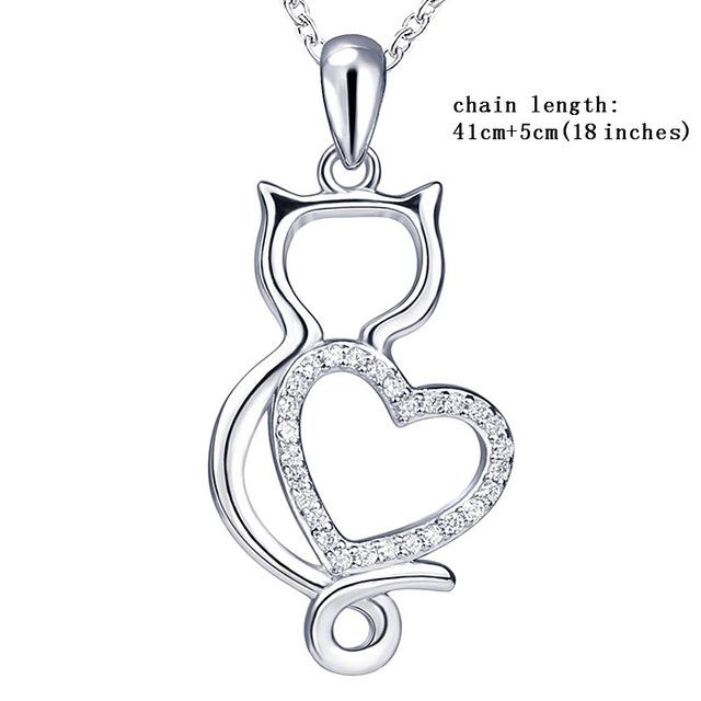Mp Silver 925 cute animal cat chain pendant&necklace with cubic zircon diy craft fashion jewelry making for lover gifts