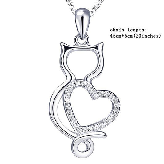 Mp Silver 925 cute animal cat chain pendant&necklace with cubic zircon diy craft fashion jewelry making for lover gifts