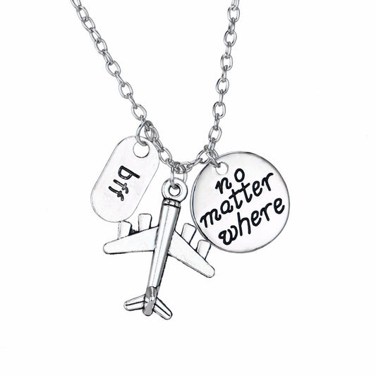No Matter Where BFF Aircraft Plane Traveling The World Pendant Chain Necklace For Best Friend Friendship Jewelry Gifts Collar