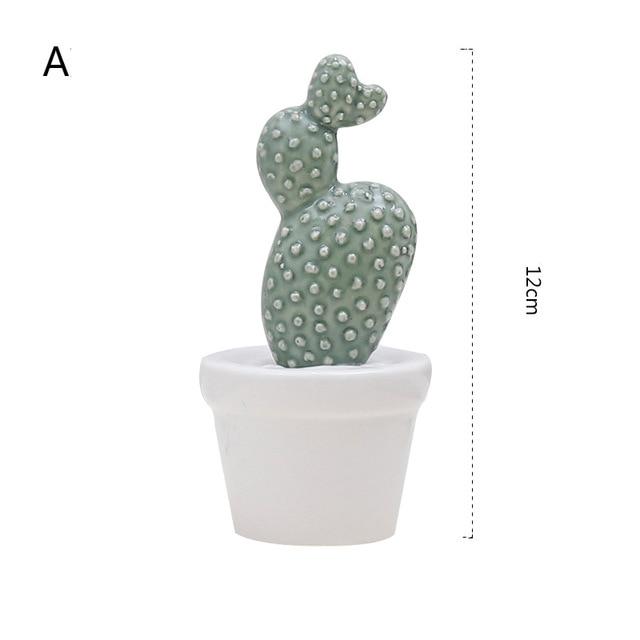 Nordic Creative Simulation Ceramic Cactus Decoration Living Room Cabinet Crafts Emulation Cactus Personalized Desktop Decor Prop