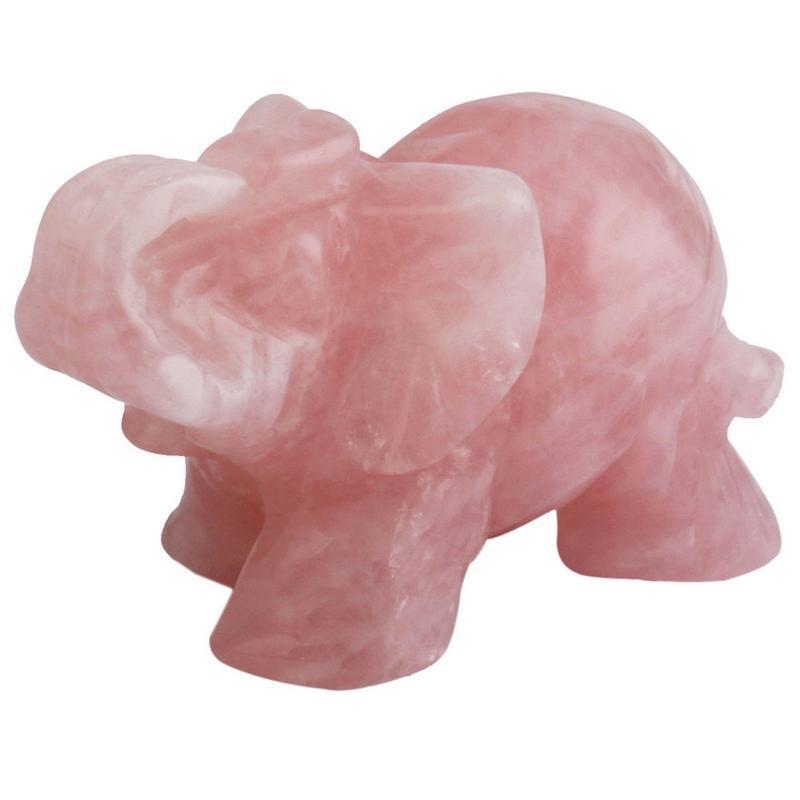 Pink Crystal Elephant Artware Decoration Animal Pocket Stone Statue Figurine Natural Jade Ornament Carved Handicraft Home Decor