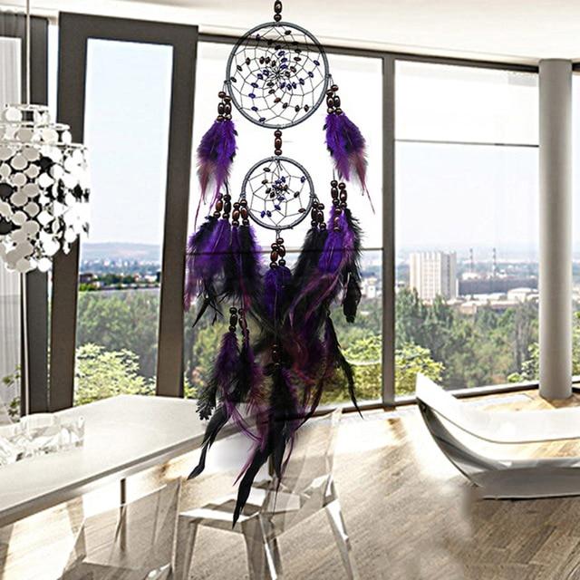 Purple Feather Crafts Dream Catcher Wind Chimes Handmade Indian Dreamcatcher Net for Wall Hanging Car Home Decor Gift