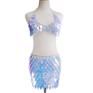 Sexy Handcrafted Sequins Patchwork 2 Piece Skirt Set Women Outfits Clubwear Party Crop Top and Mini Skirt Sets