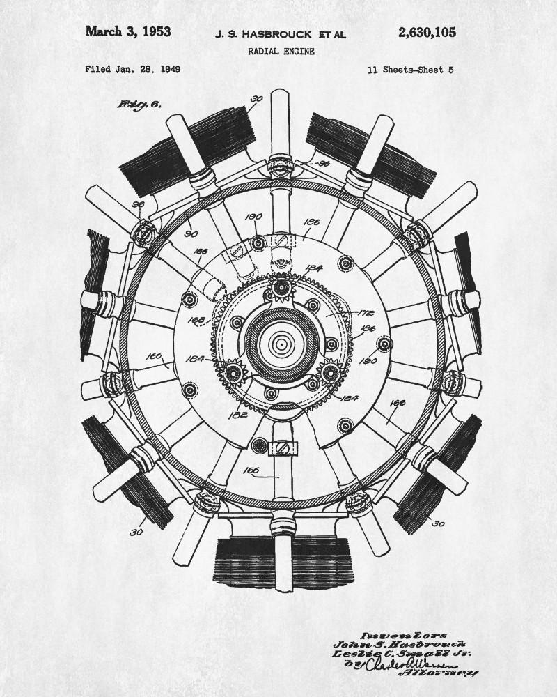 Radial Engine Patent Print Aircraft Blueprint Art Poster