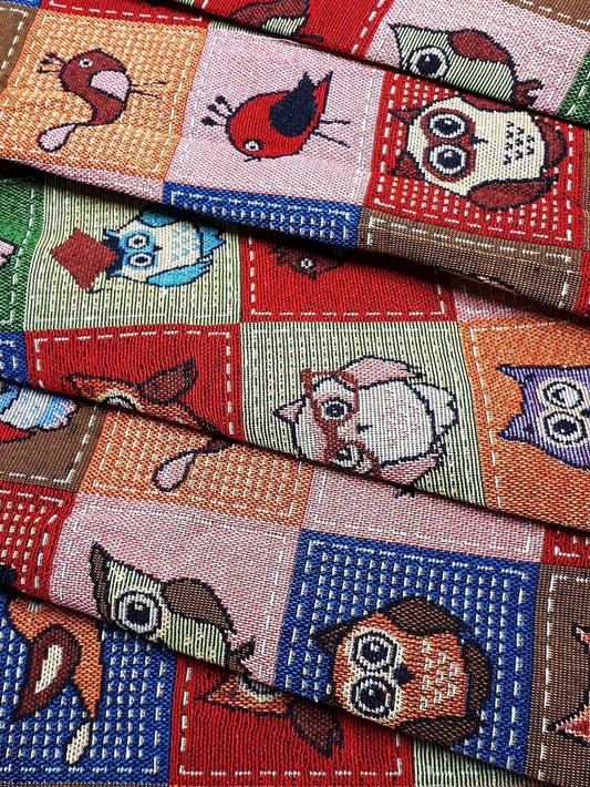 Woven Cotton Fabric Craft Supplies Woven Textile Owl Bird 1/2 yard (WFF220)