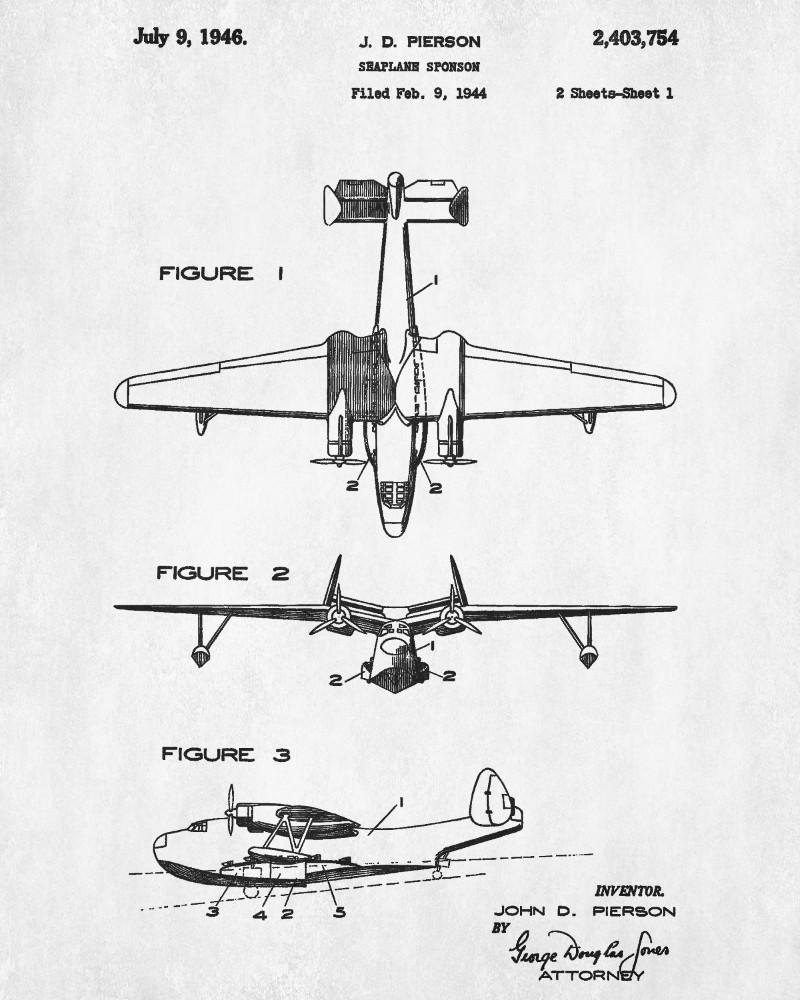 Seaplane Sponson Patent Print Flying Boat Aircraft Pilot Poster