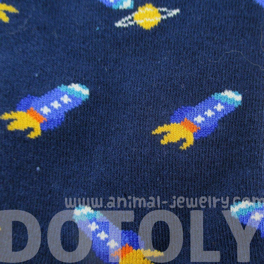 Spaceship Space Craft Rocket Print Universe Themed Cotton Socks in Blue