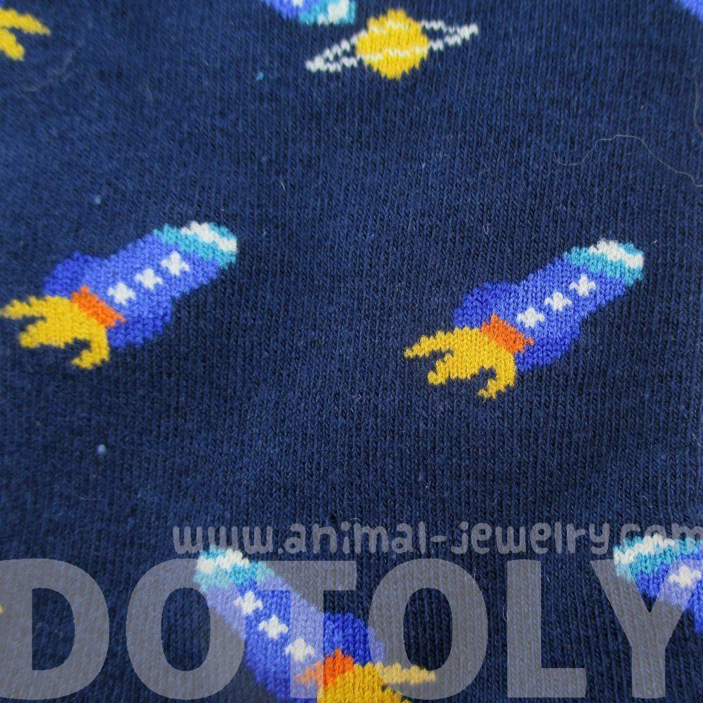 Spaceship Space Craft Rocket Print Universe Themed Cotton Socks in Blue