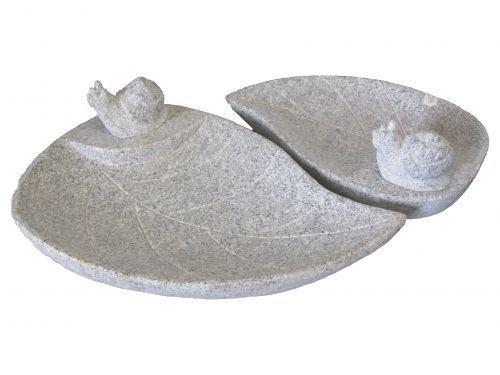 'Stone Birdbath "Leaf Shape Stone with Scroll, Hand Crafted in Natural Stone