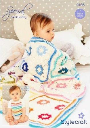 Stylecraft Crochet Baby Blanket & Bib Pattern - 9156