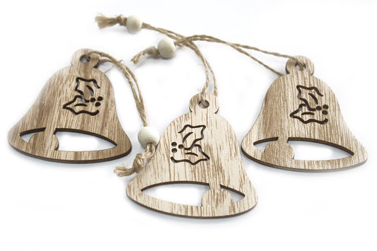 Pack of 3 Christmas Wooden Craft Decorations - Bell