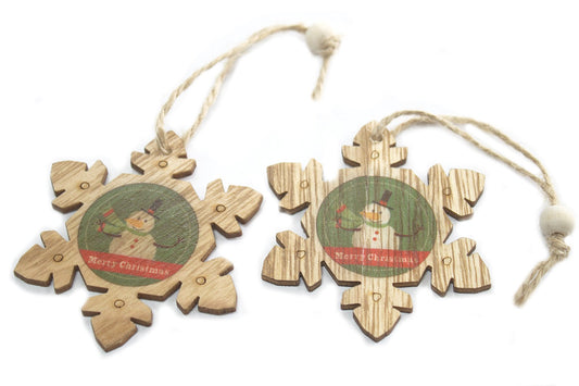 Pack of 2 Christmas Wooden Craft Decorations - Snowflake & Snowman