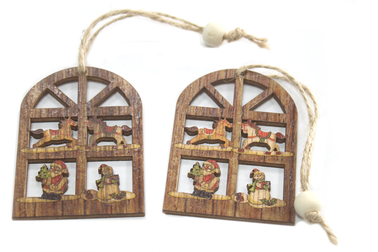 Pack of 2 Christmas Wooden Craft Decorations - Joy Window