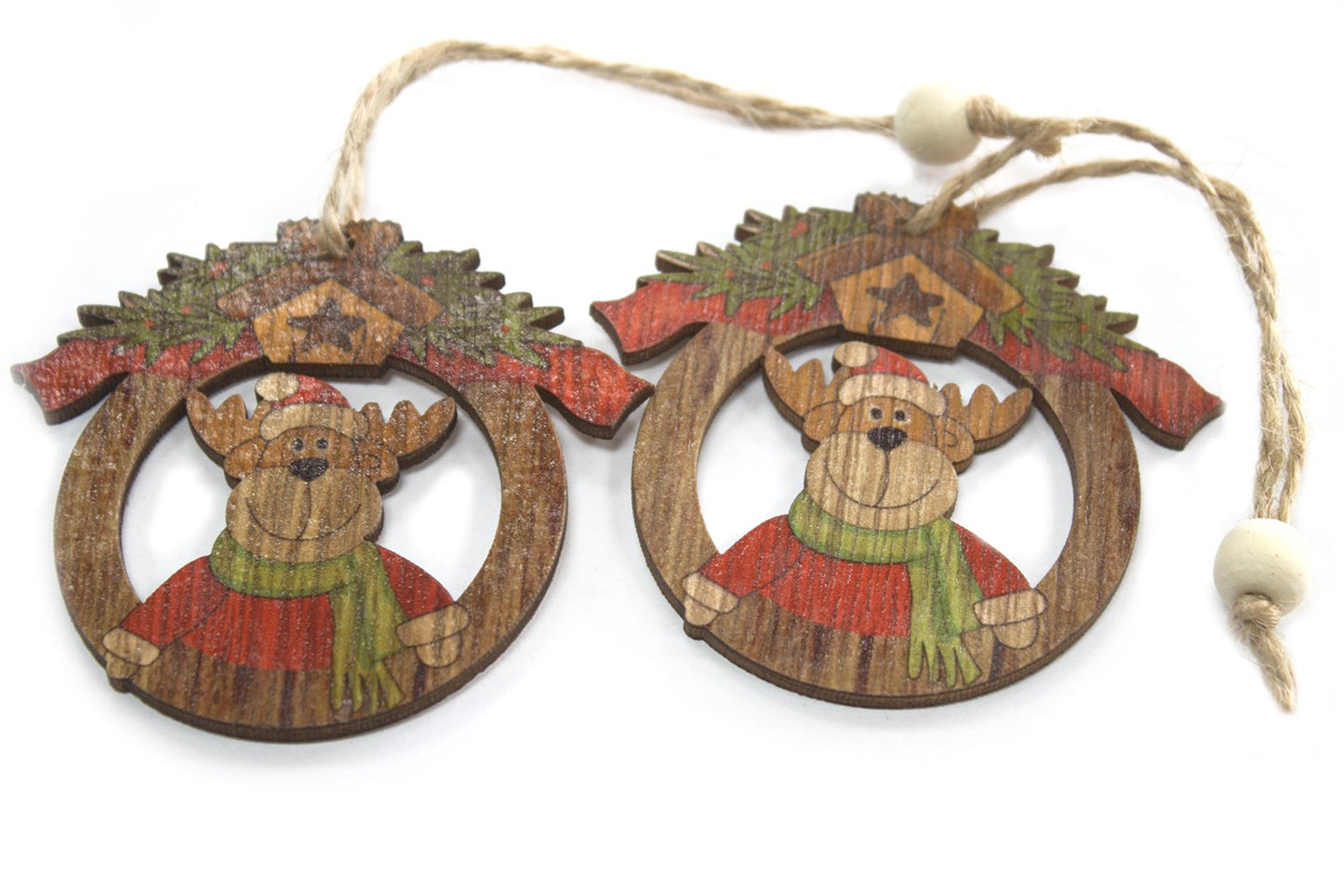 Pack of 2 Christmas Wooden Craft Decorations - Rudolf