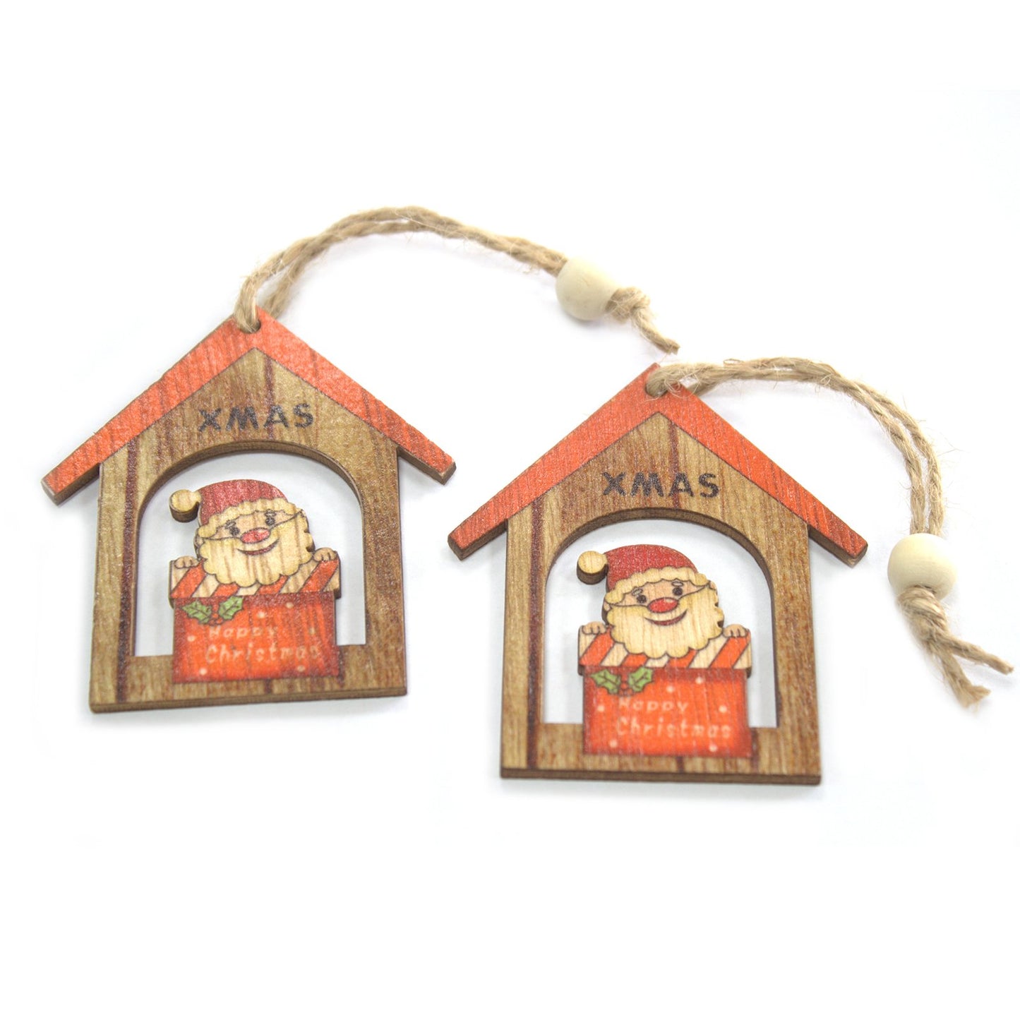 Pack of 2 Christmas Wooden Craft Decorations - Christmas Santa Gift